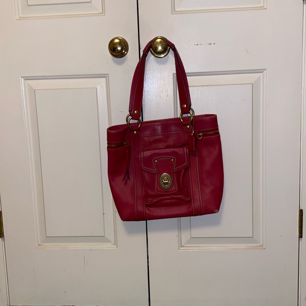 Coach pink leather tote